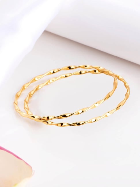 Zavya Golden Abstract 925 Sterling Silver Gold-Plated Abstract Bangles Pair