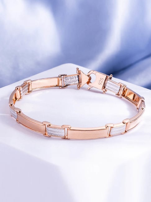 Zavya Classic Rhodium & Rose Gold Plated 925 Sterling Silver Men's Bracelet