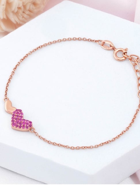 Zavya Pink Heart Rose Gold Plated 925 Sterling Silver Bracelet