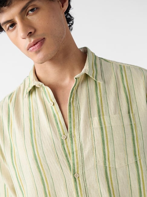 The Souled Store Green Regular Fit Stripes Shirt
