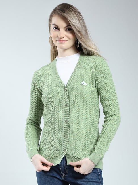 Monte Carlo Green Wool Self Design Cardigan-picture-41