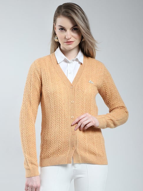 Monte Carlo Orange Wool Self Design Cardigan-picture-40