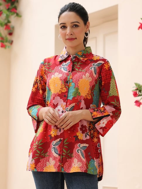 Rain and Rainbow Multi Cotton Printed Three-Quarter Sleeves Shirt