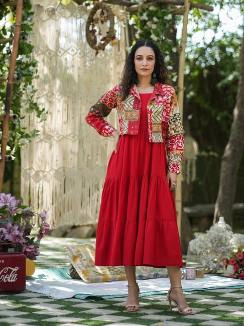 Ethnic Dress Long Midi Dress With Jacket Navy Blue Blue Organic