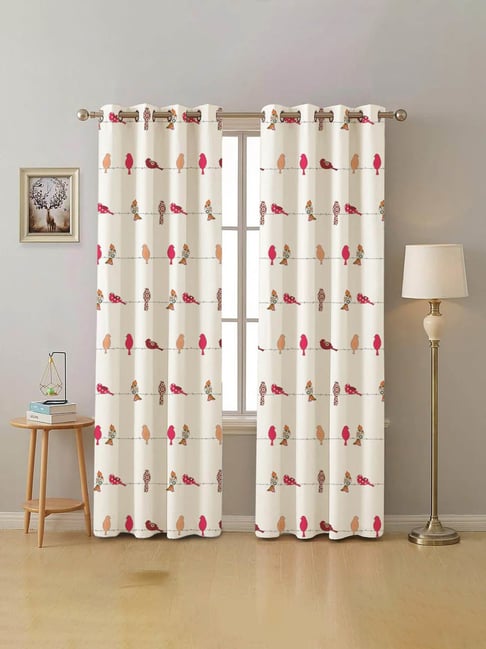 Urban Space Red Cotton Printed Long Door Curtain with Stainless Steel Rings & Tiebacks - Set of 2 (8 ft)-picture-18