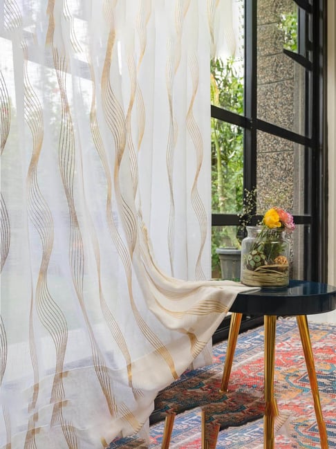 Urban Space White Polyester Printed Door Curtain with Tieback & Eyelets - Set of 2 (7 ft)-picture-11