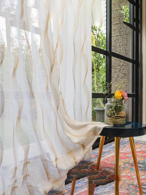 Urban Space White Polyester Printed Door Curtain with Eyelets & Tieback - Set of 2 (8 ft)-picture-26