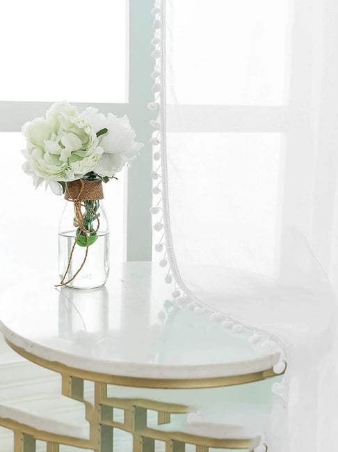 Urban Space White Polyester Window Curtain with Eyelets & Tieback (5 ft)-picture-28