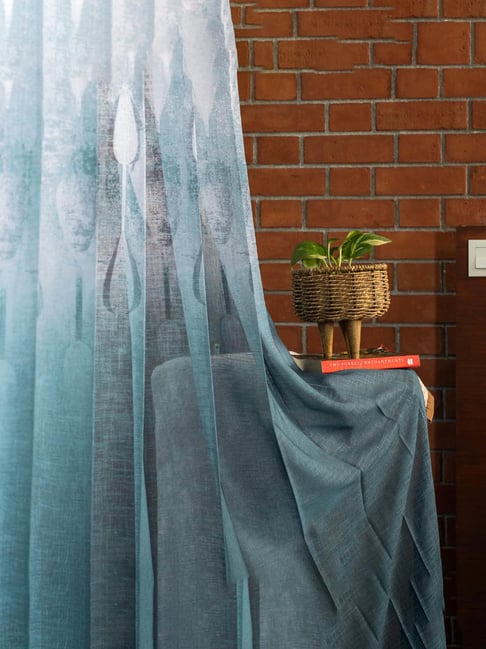 Urban Space Turquoise Polyester Printed Door Curtain with Eyelets & Tieback - Set of 2 (7 ft)-picture-16