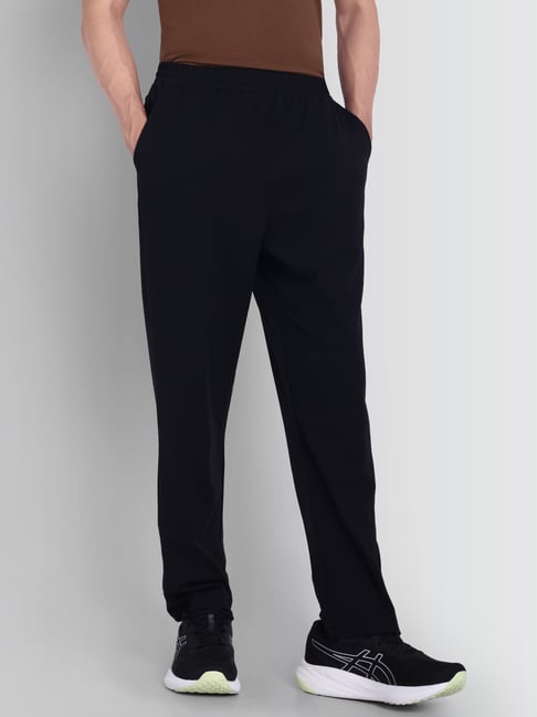 Dcyphr Black Mid Rise Soft Jersey Trackpants