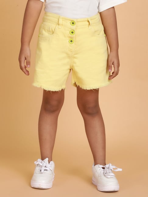 Tales & Stories Girls Yellow Cotton Washed Shorts-picture-30