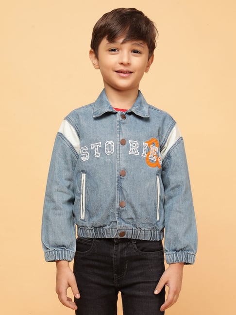 Tales & Stories Boys Blue Cotton Embroidered Jacket-picture-14