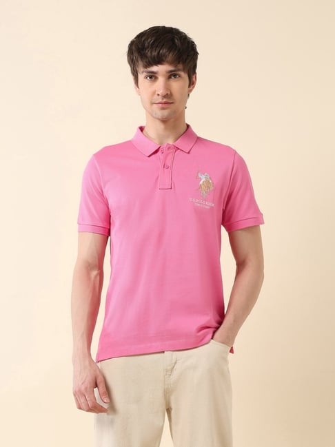Polo Pink Cotton Slim Fit Polo T-Shirt