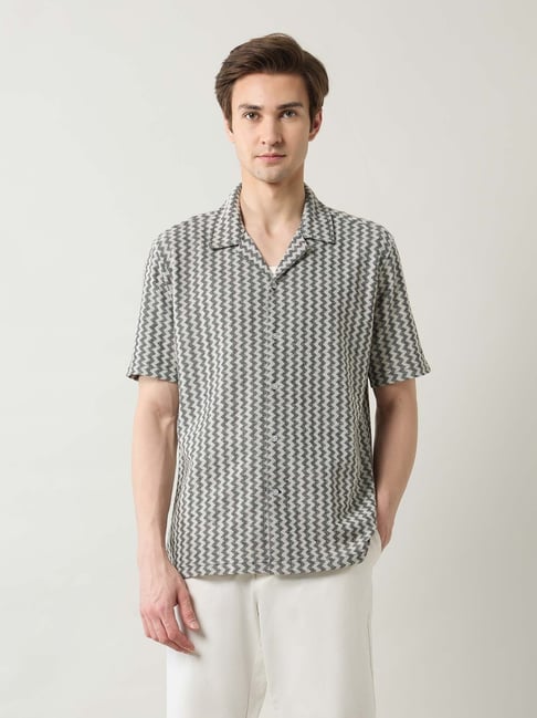 Arrow New York Black Cotton Regular Fit Texture Shirt
