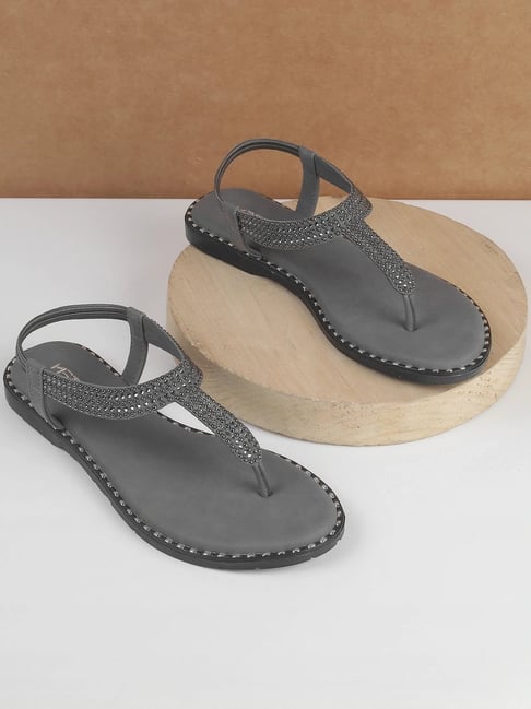 Metro Women's Gun Metal T-Strap Sandals-picture-26