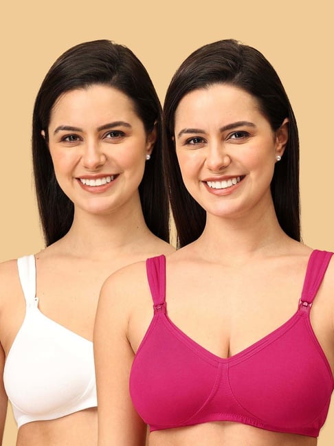 The Mom Store White & Fuchsia Cotton Comfort Fit Maternity Bra - Pack of 2-picture-10