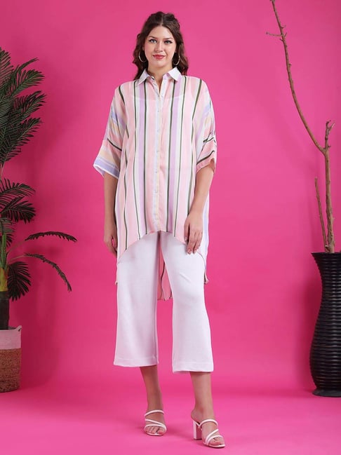 Qurvii Multicolor Regular Fit Striped Shirt-image-10
