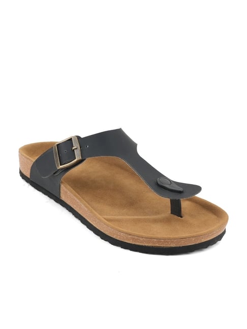 Mozafia Men's Black T-Strap Sandals-picture-15