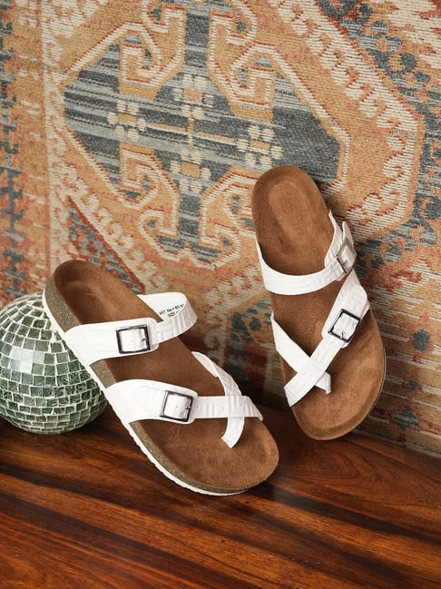 Mozafia Women's White Cross Strap Sandals-picture-10