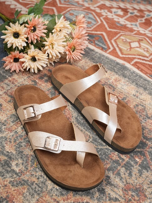 Mozafia Women's Gold Cross Strap Sandals-picture-26