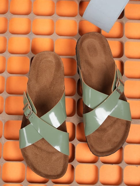 Mozafia Women's Green Cross Strap Sandals-picture-16