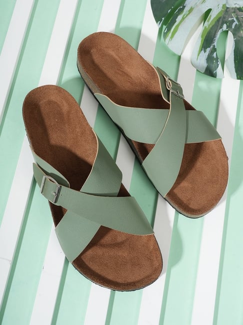 Mozafia Women's Green Cross Strap Sandals-picture-21
