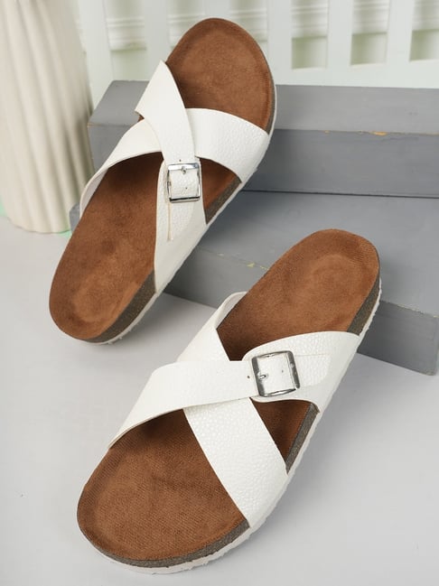 Mozafia Women's White Cross Strap Sandals-picture-14