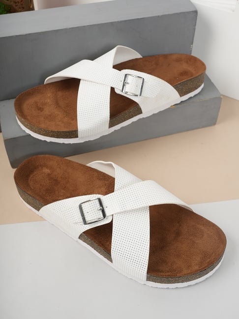 Mozafia Women's White Cross Strap Sandals-picture-17