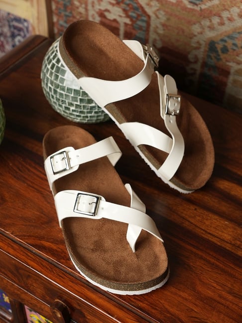 Mozafia Women's White Cross Strap Sandals-picture-15