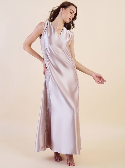 The Kaftan Company Beige Printed Night Gown