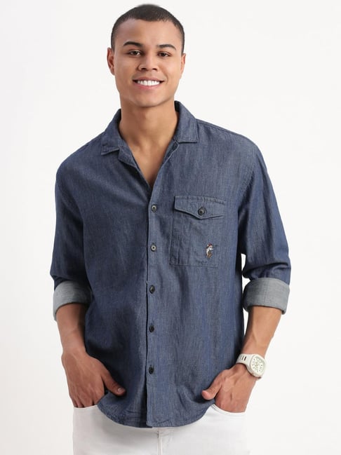 showoffff SHOWOFF Navy Loose Fit Solid Shirt-picture-10