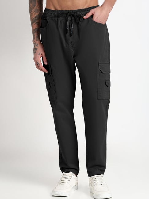 showoffff SHOWOFF Black Slim Fit Solid Joggers-picture-37