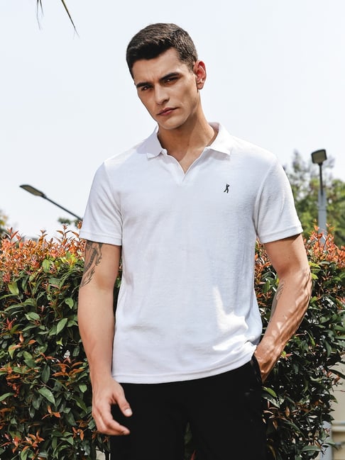 thomas scott white regular fit textured polo t-shirt
