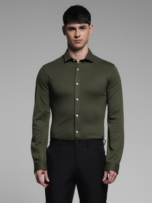 Jack & Jones Olive Green Cotton Slim Fit Shirt-picture-37