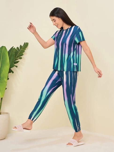 Sweet Dreams Blue Regular Fit Geometric Print Pyjama Set-picture-28