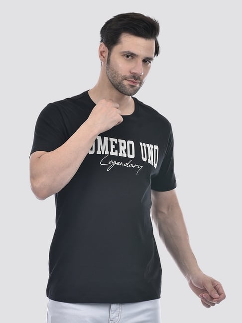 Numero Uno Black Regular Fit Logo Printed T-Shirt