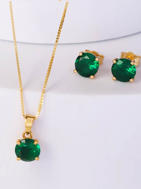 Zavya 925 Silver Emerald Green Gold-Plated Necklace Set For Women