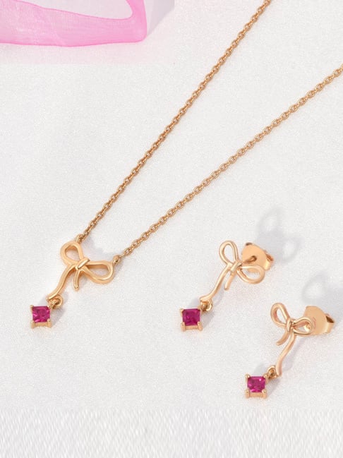 Zavya 925 Silver Infinity CZ Rose Gold Plated Necklace with Earrrings For Women