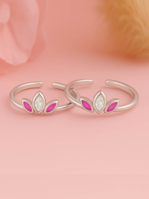 Zavya 925 Silver Enamel Petal Rhodium Plated Toering For Women