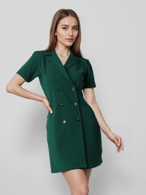 Style Quotient Green Solid Short Sleeves Dress