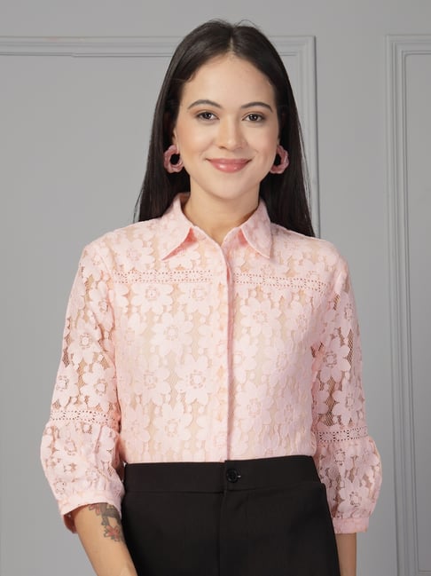 Style Quotient Peach Floral Three-Quarter Sleeves Shirt-picture-19