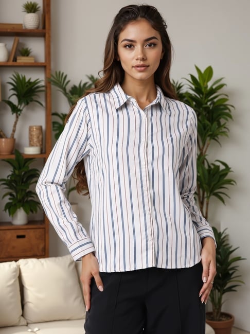 Style Quotient Beige Striped Long Sleeves Shirt-picture-33