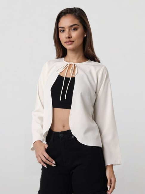 Style Quotient White Solid Long Sleeves Shrug