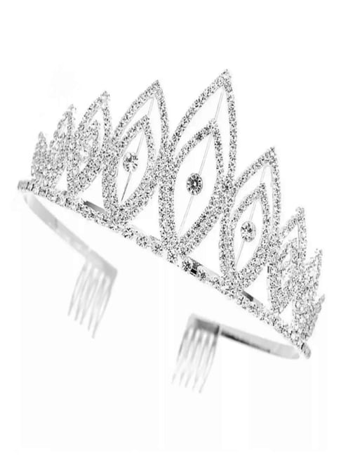 ✧tiara✧ Peora Silver Cubic Zirconia Studded Princess Tiara Hair Band