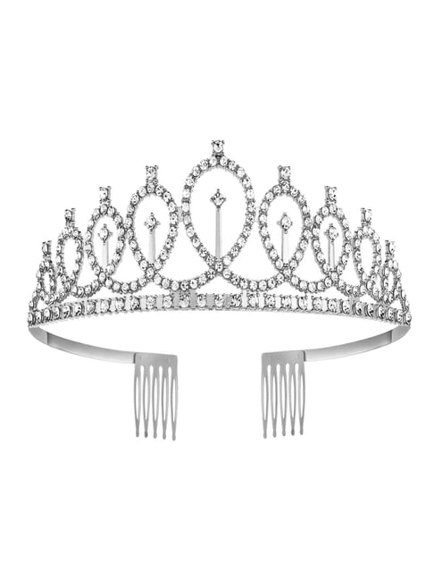 ✧tiara✧ Peora Silver Cubic Zirconia Studded Princess Tiara Hair Band