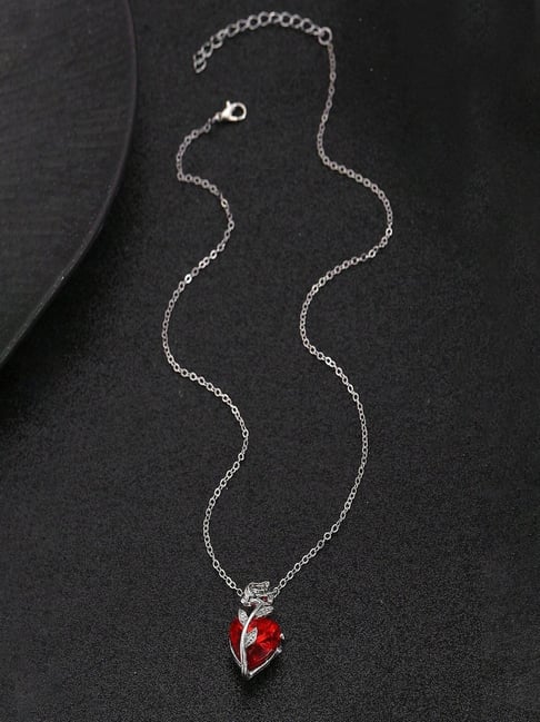 Peora Silver Crystal Studded Heart Shape Rose Style Casual Pendant-picture-10