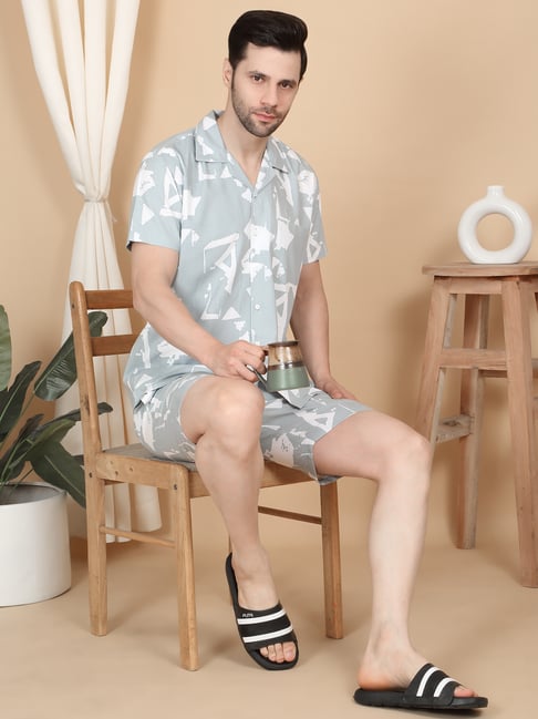 Sweet Dreams Blue Regular Fit Geometric Print Shorts Set-picture-20