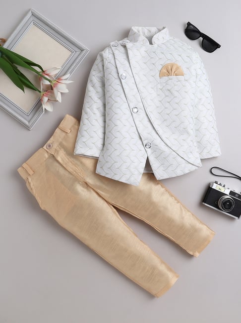 Fourfolds Boys White Embroidered Indowestern Sets