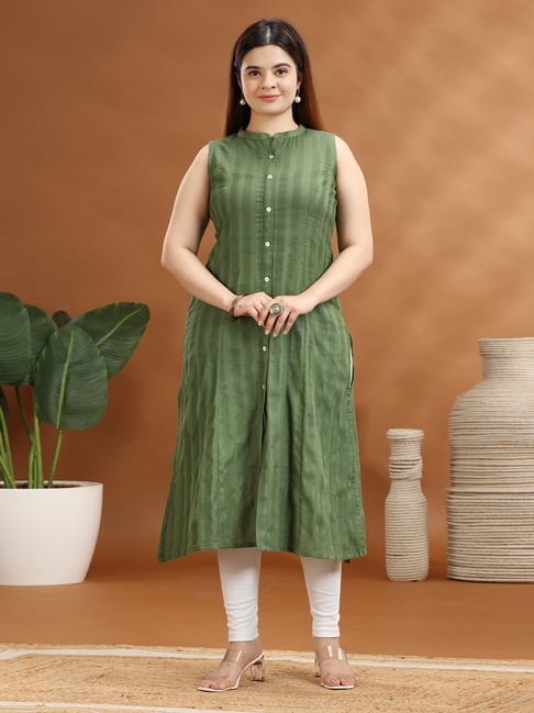 Cotton Culture Green Cotton Floral Sleeveless Kurta-picture-36