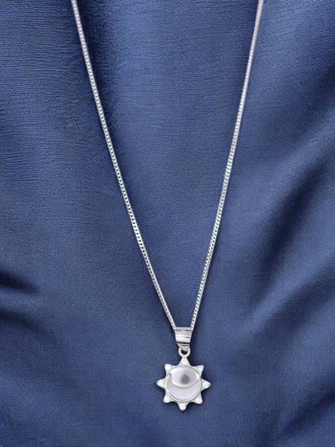 Taraash 925 Sterling Silver Combo Of Pink Starburst Shaped Pendant With Chain For Women